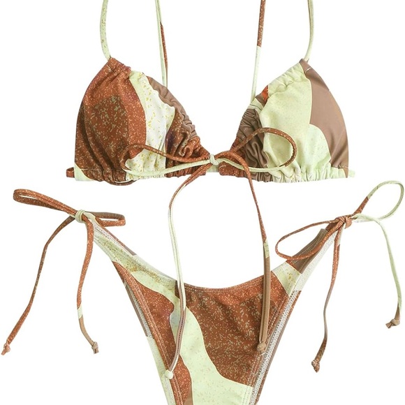 Other - Brown and Cream String Bikini with Adjustable Ties